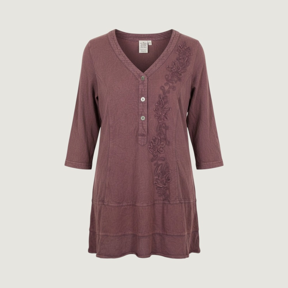 Parsley & Sage Tunic Top Women Large Purple Floral Embroidered Boho 3/4 Sleeve
